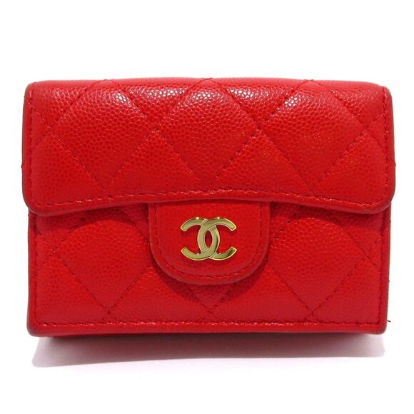 CHANEL Matelasse Red Calfskin Trifold Wallet Gold hardware 740-082025 - Picture 1 of 12